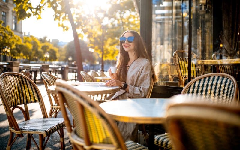 lone traveler enjoying morning coffee